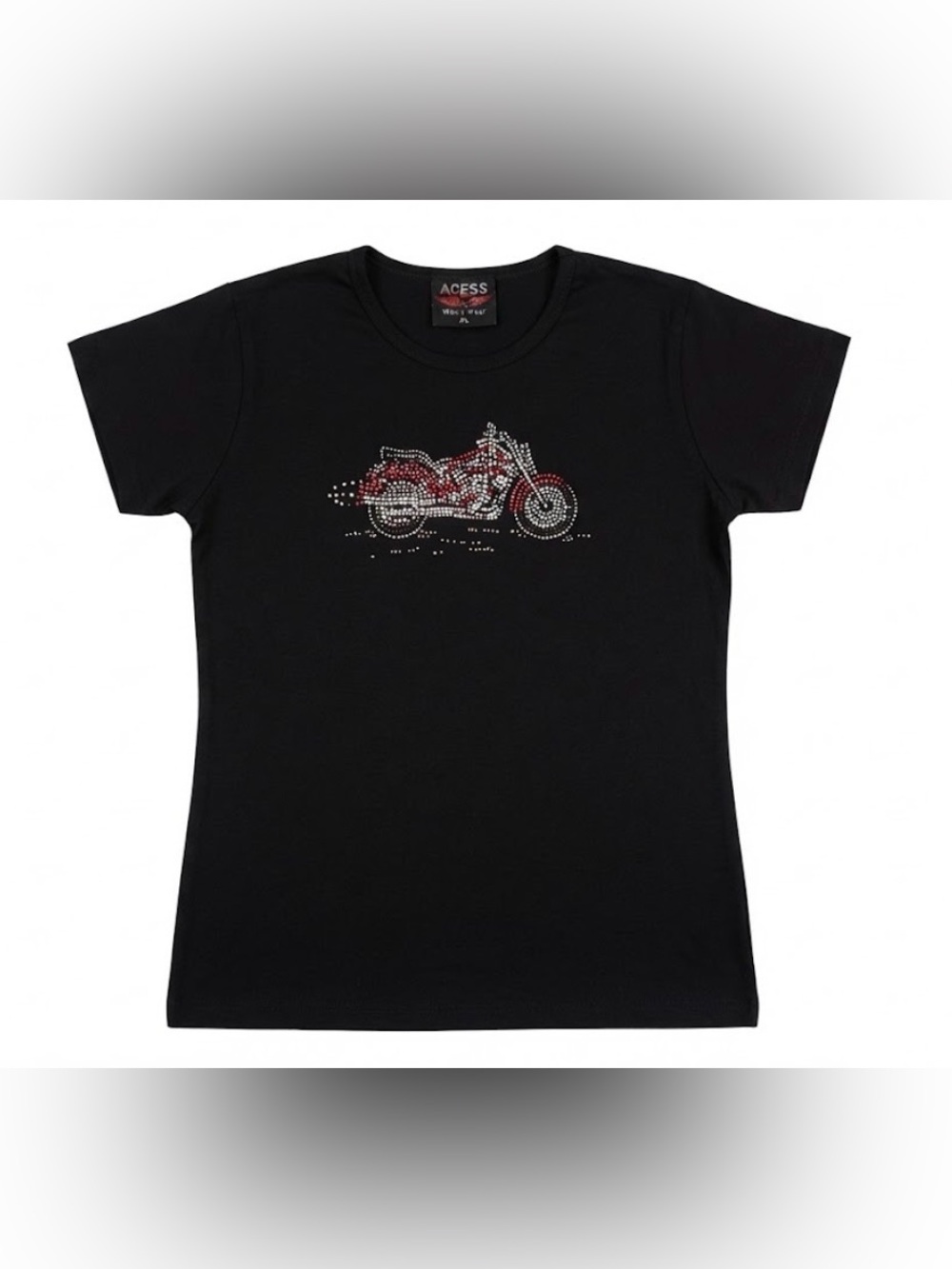 ACESS Won's Wear Rhinestone Biker Motorcycle T-Shirt XL Y2K Vintage Streetwear